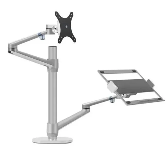 Gamvity OLL-3L Aluminum 2 in 1 Monitor Arm, Laptop Stand 17" - 27", Each Arm upto 6 KG - Silver _ Silver